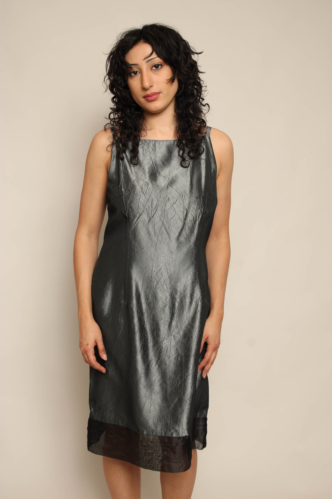 Y2K Gunmetal Satin & Chiffon Dress