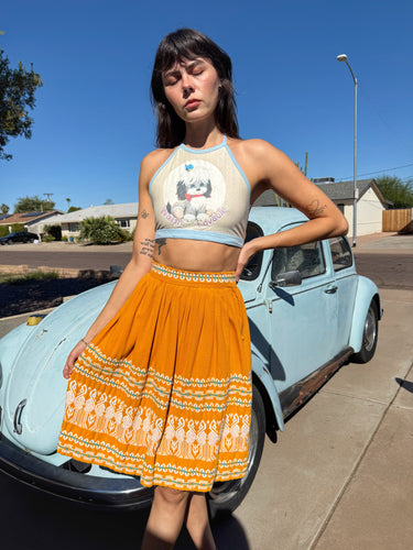 50s Bird Print Cotton Skirt