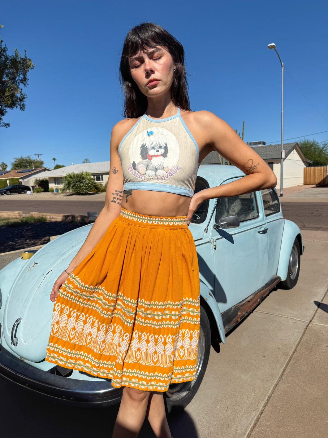 50s Bird Print Cotton Skirt