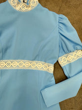 70s Blue Juliet Sleeve Dress - S/M
