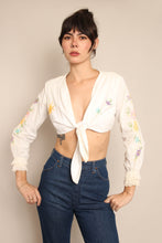 70s Floral Embroidered Crop Top