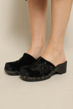 Y2K Rampage Black Velvet Beaded Slip On Platform Clogs