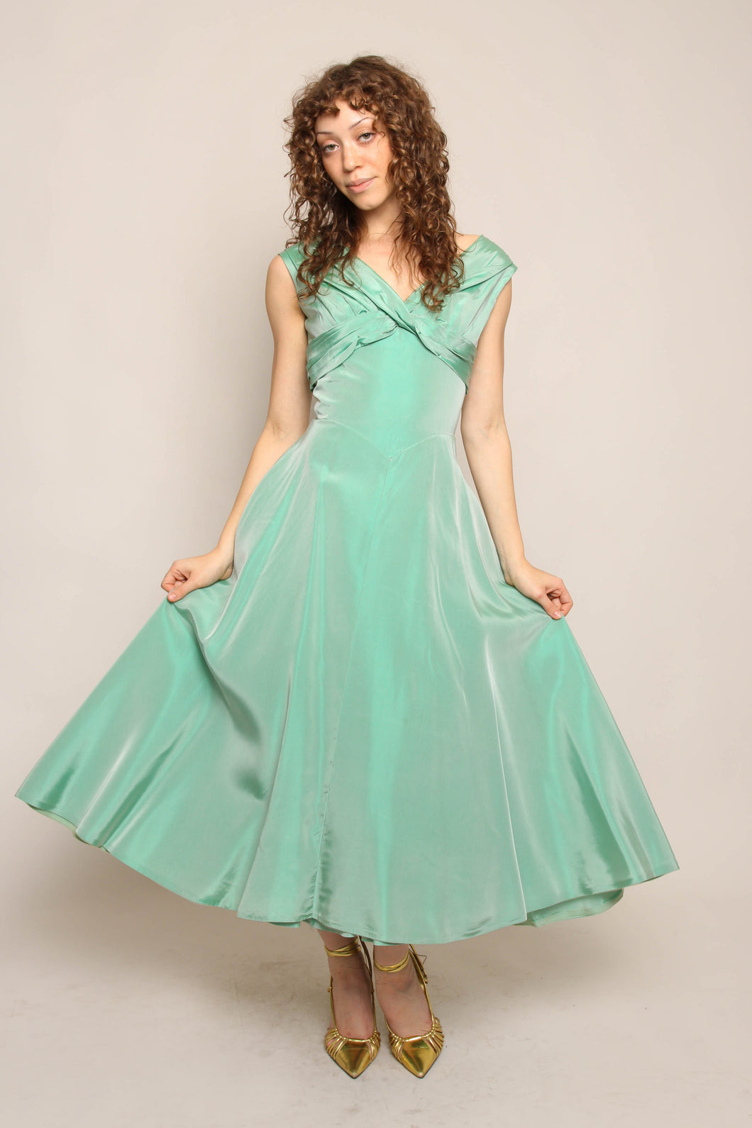 50s Teal Taffeta Dress