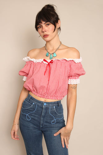70s Red Gingham Crop Top