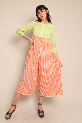 70s Gingham Wide Leg Jumpsuit