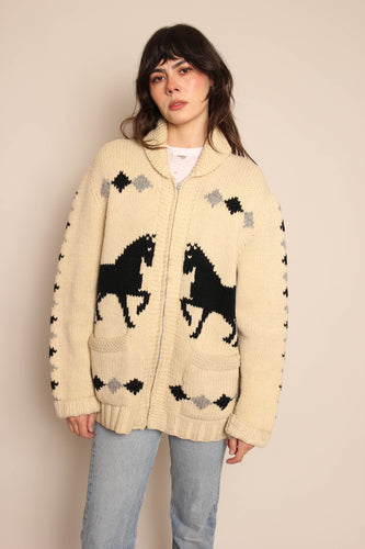 60s Horse Print Cowichan Sweater