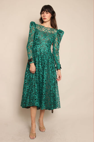 80s Green Lace Party Dress