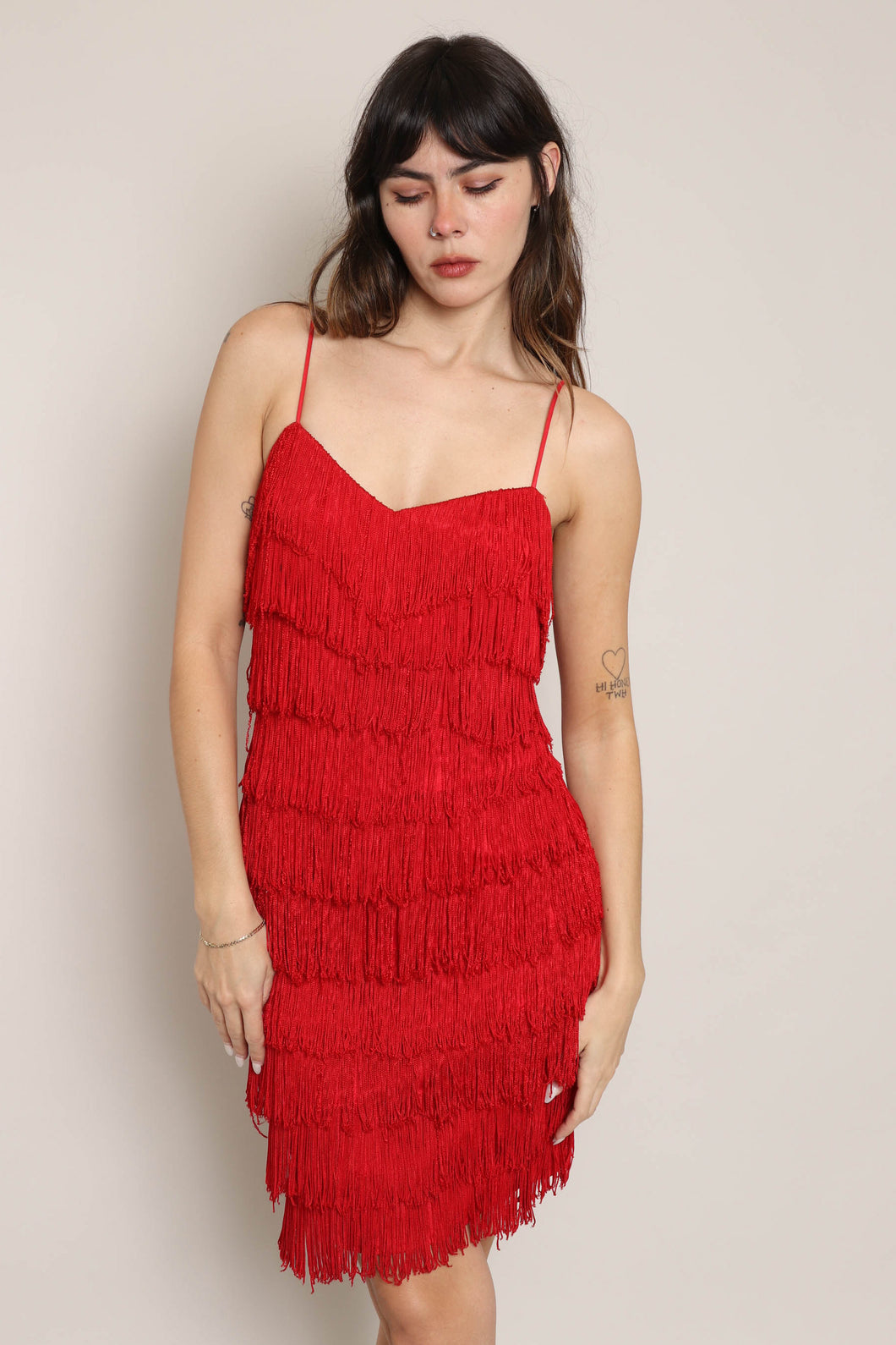 80s Red Fringe Dress