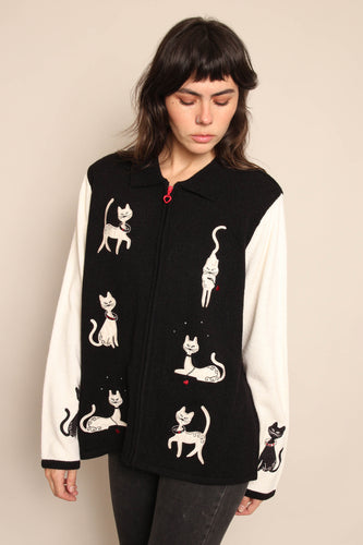 90s Cat Print Knit Jacket