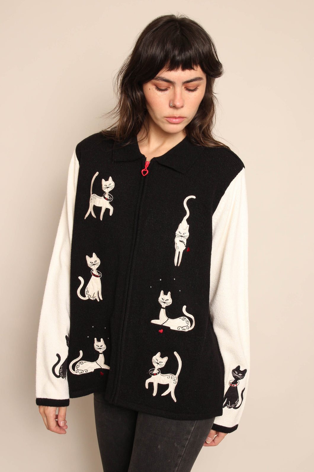 90s Cat Print Knit Jacket