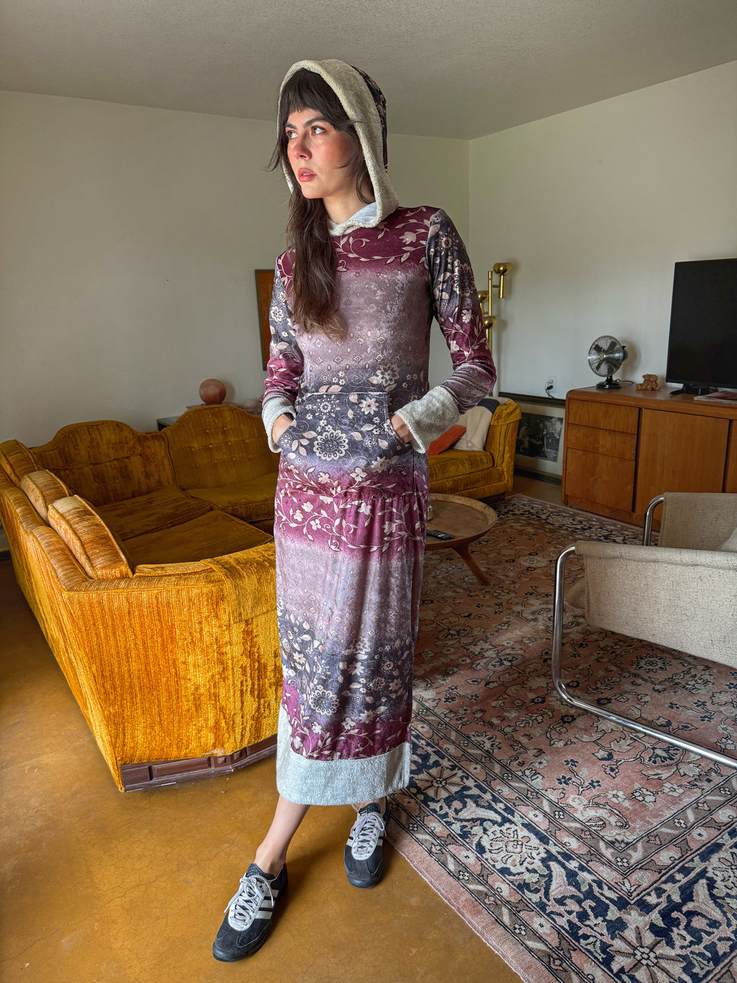 90s Hooded Velour Dress