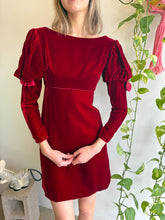 1960s Maroon Velvet Mini Dress With Juliet Sleeves - XXS