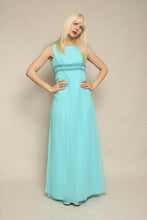 60s Sylvia Ann Blue Chiffon Cocktail Gown
