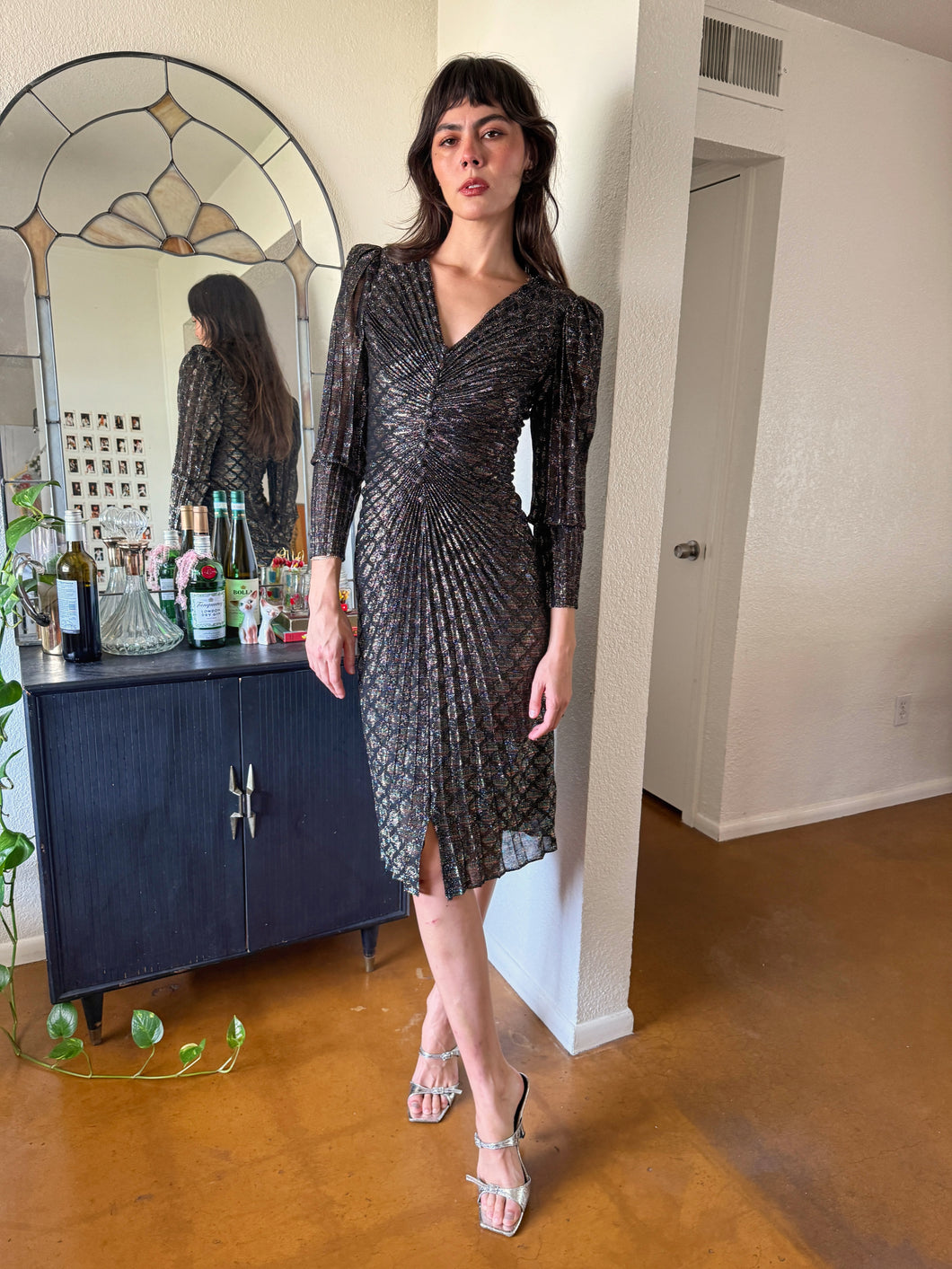 80s Ruched Lurex Dress