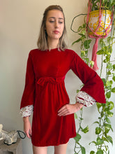 1960s Maroon Velvet Bell Sleeve Mini Dress - XXS