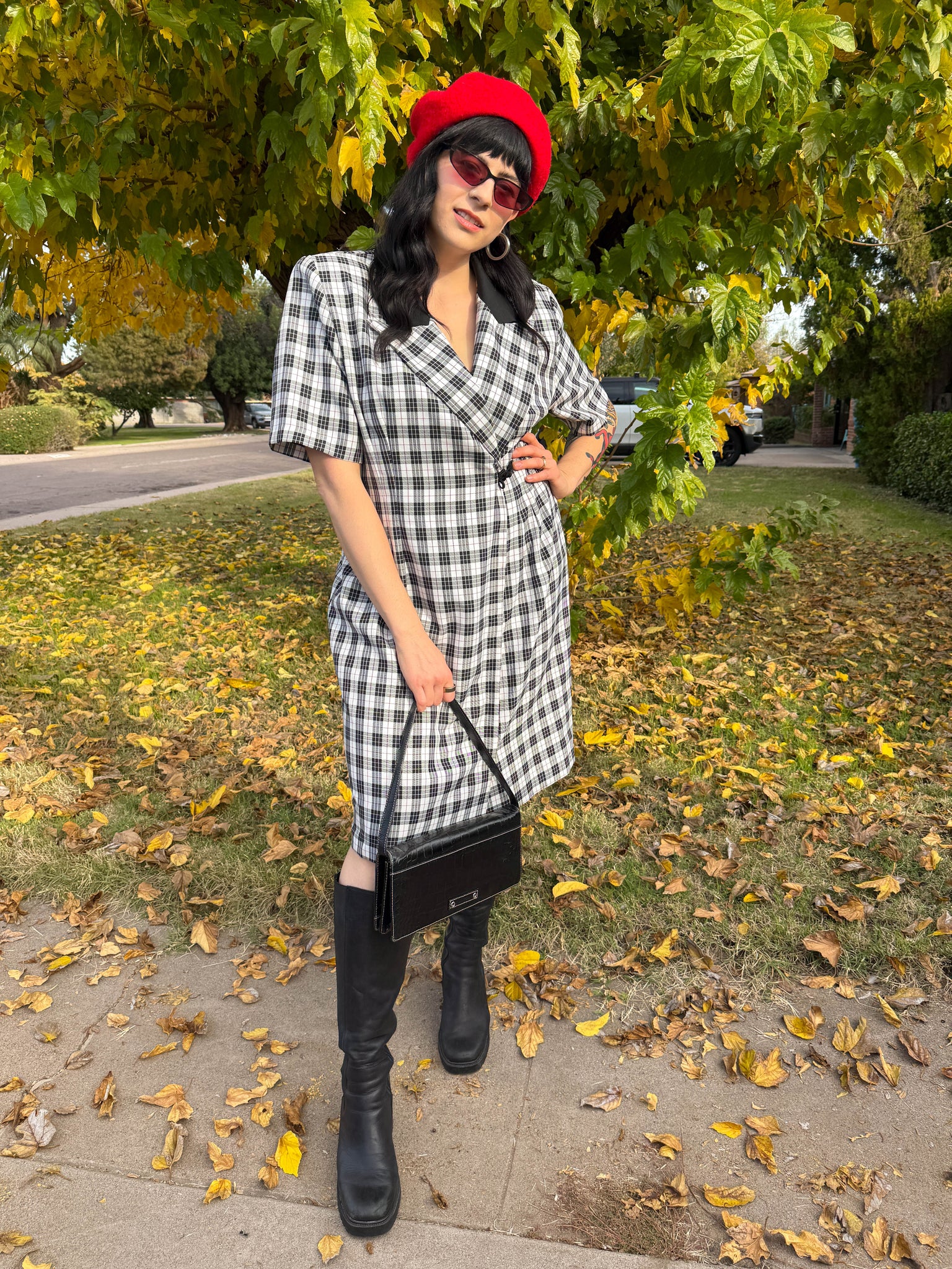 90s fashion plaid dress XS 90s Tommy Hilfiger Red Plaid A Line Dress Flying Apple Vintage