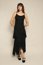 1930s Black Tiered Chiffon Bias Cut Dress