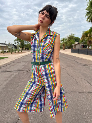 70s Rainbow Seersucker Romper