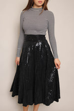 80s Black Sequined Midi Skirt