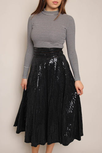 80s Black Sequined Midi Skirt