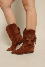 90s Brown Suede Fringe Cowboy Boots