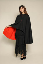 1960s Cardinali Black Wool Shawl With Red Orange Lining