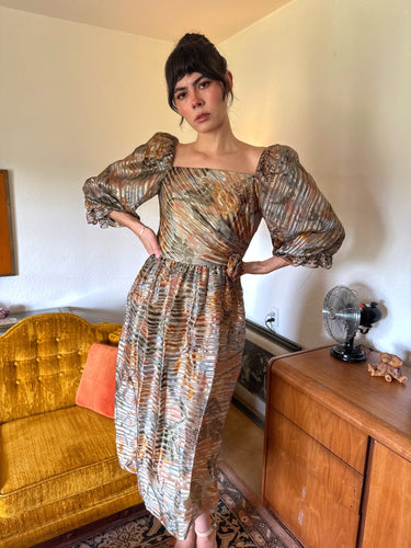 80s Silk Puff Sleeve Dress