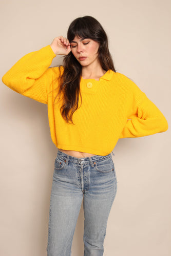90s Yellow Polo Sweater