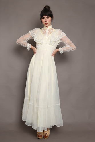70s Victorian Chiffon Dress