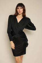 1980s Black Ruched Disco Party Dress