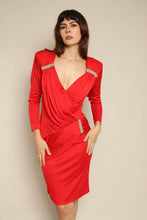 1980s Red Ruched Disco Party Dress