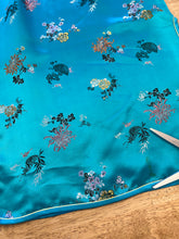 80s Blue Brocade Cheongsam Dress