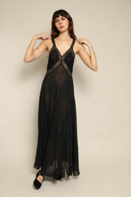1940s Black Sheer Chiffon & Lace Bias Cut Nightgown