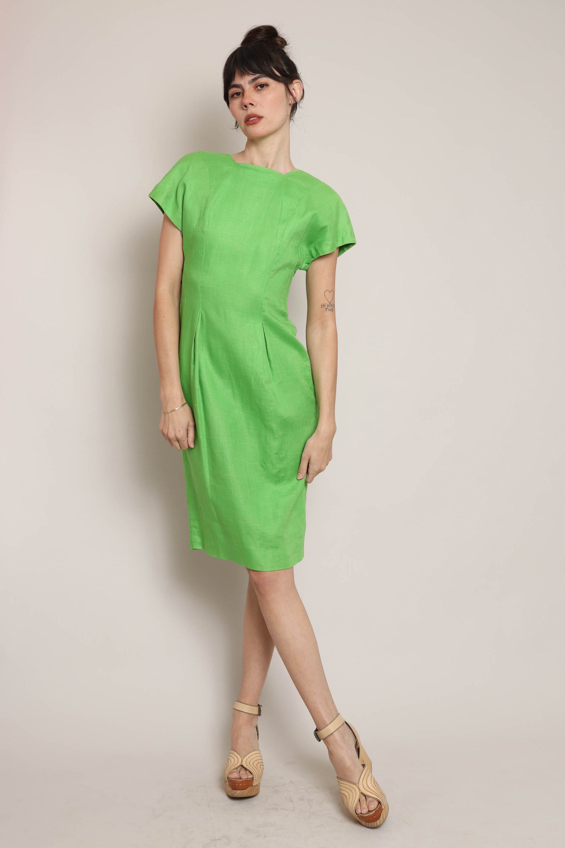 90s Green Linen Dress  Luxie Vintage