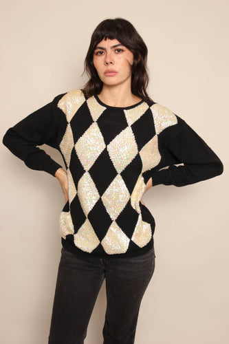 80s Sequined Harlequin Sweater