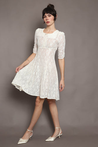 90s Square Collar Lace Dress