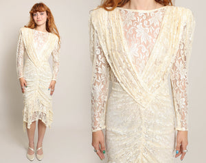 80s Ruched Lace Dress