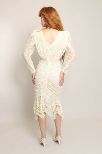 80s Ruched Lace Dress