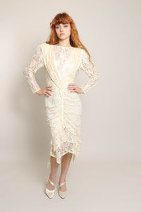 80s Ruched Lace Dress