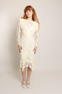 80s Ruched Lace Dress