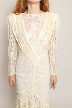 80s Ruched Lace Dress