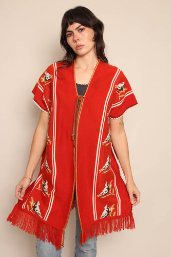 70s Burnt Orange Bird Poncho