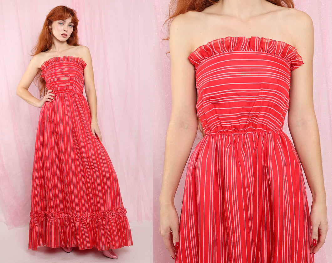 ❤️ 70s Red Striped Gown
