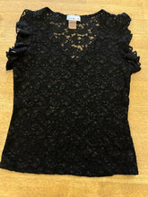 Y2K Black Sheer Floral Lace Shirt With Flutter Sleeves