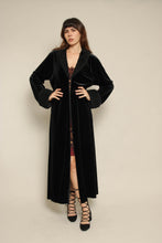 Y2K Black Velvet Long Duster Jacket With Faux Fur Trim