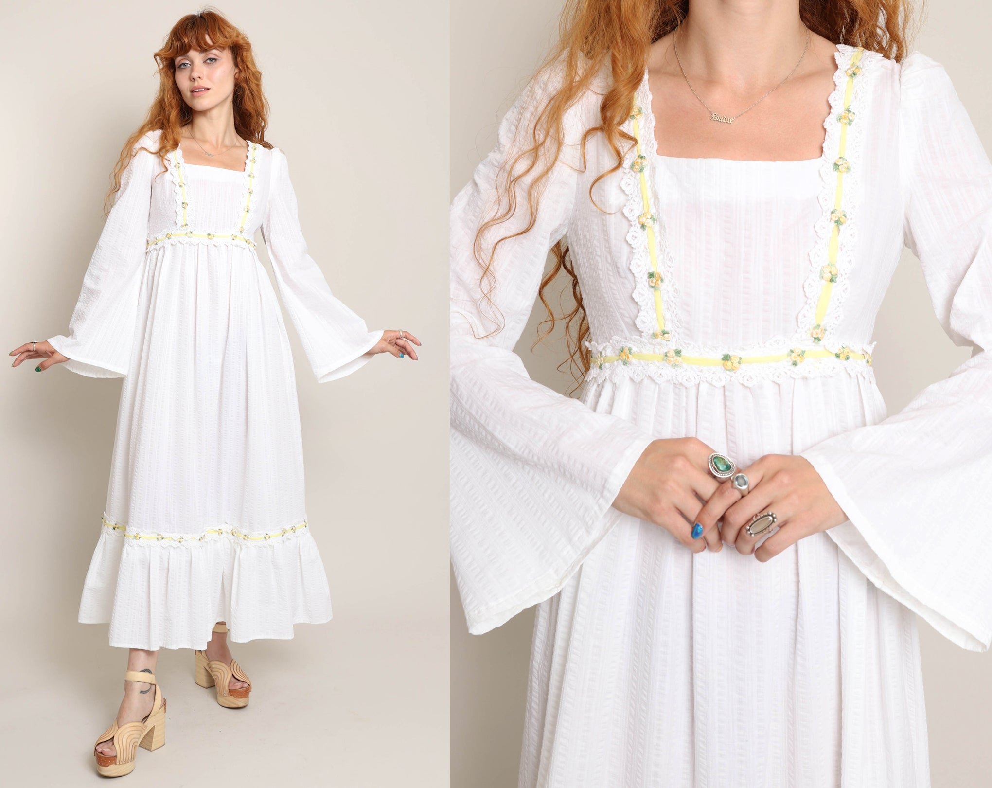 Luxie Vintage 70s Bell Sleeve Maxi Dress