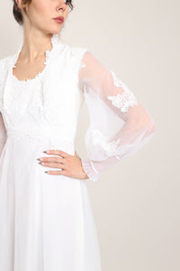 70s Queen Anne Collar Dress With Train