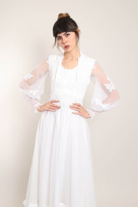 70s Queen Anne Collar Dress With Train