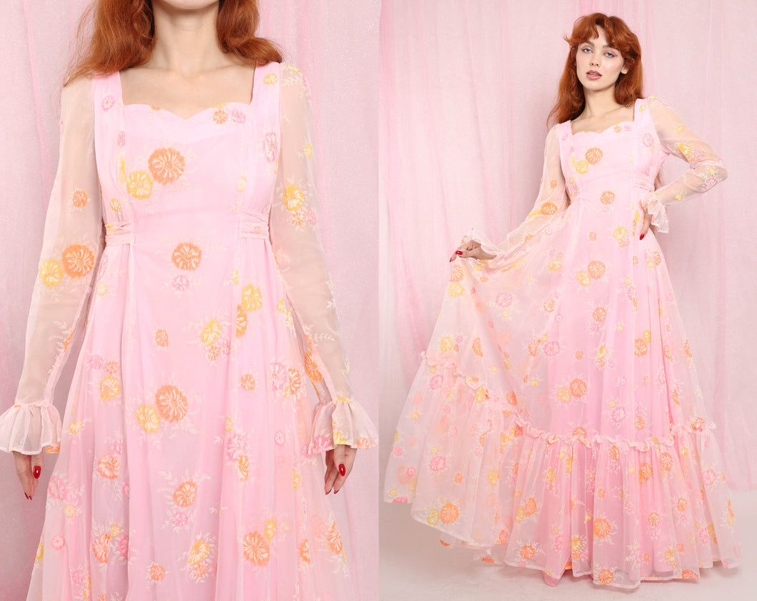 ❤️ 70s Flocked Chiffon Maxi Dress