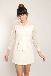 70s Lace Sleeve Dress With Belt